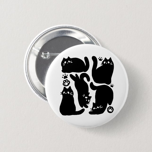 Black Cat Silhouettes - Cute Feline Design 6 Cm Round Badge (Front & Back)