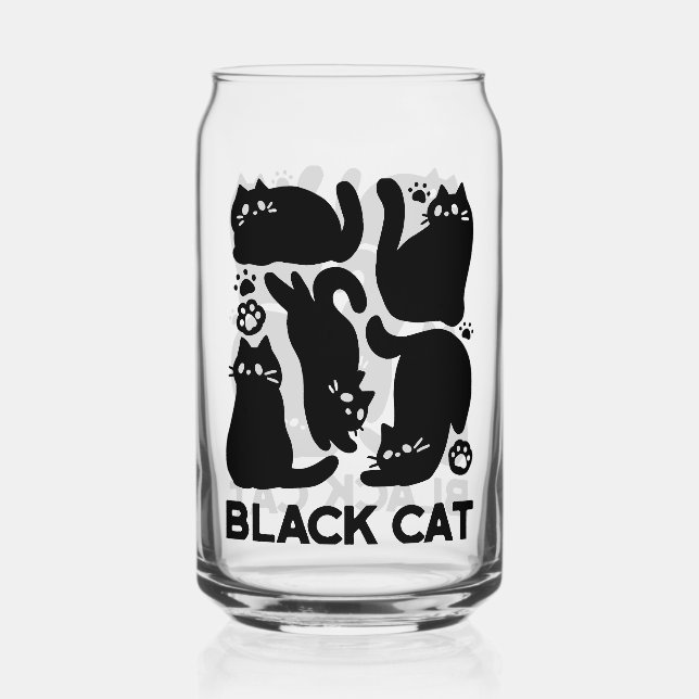 Black Cat Silhouettes - Cute Feline Design Can Glass (Front)