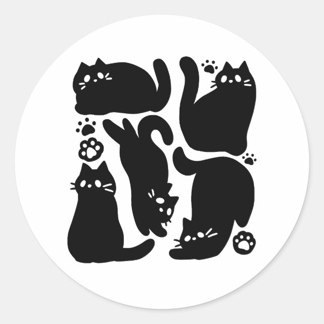 Black Cat Silhouettes - Cute Feline Design Classic Round Sticker (Front)
