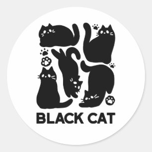 Black Cat Silhouettes - Cute Feline Design Classic Round Sticker