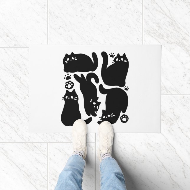 Black Cat Silhouettes - Cute Feline Design Doormat (Indoor)