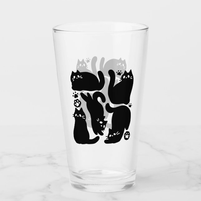 Black Cat Silhouettes - Cute Feline Design Glass (Front)