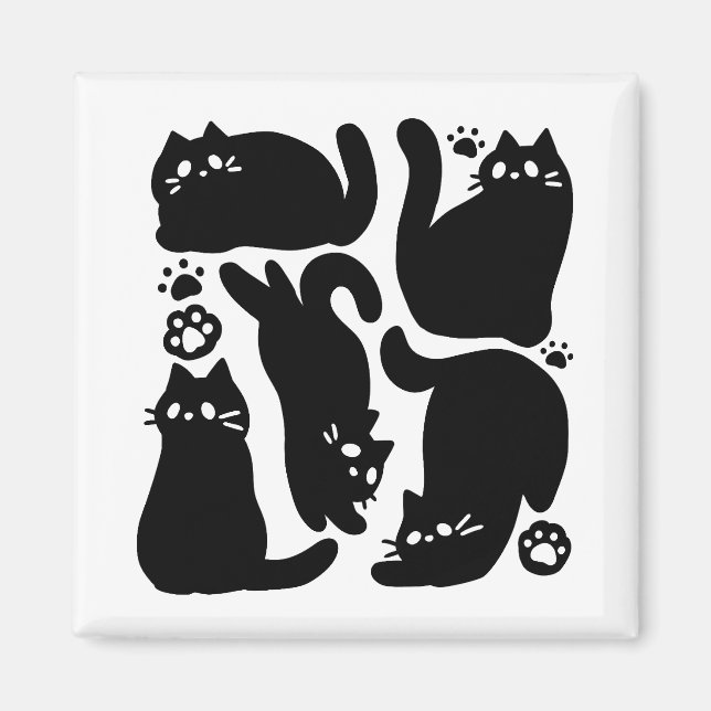 Black Cat Silhouettes - Cute Feline Design Magnet (Front)