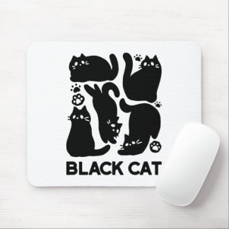 Black Cat Silhouettes - Cute Feline Design Mouse Mat