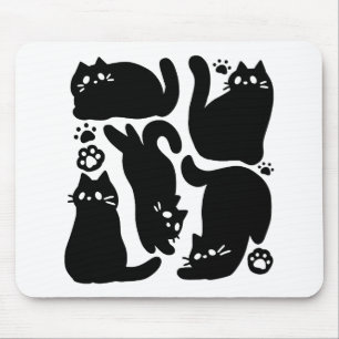 Black Cat Silhouettes - Cute Feline Design Mouse Mat