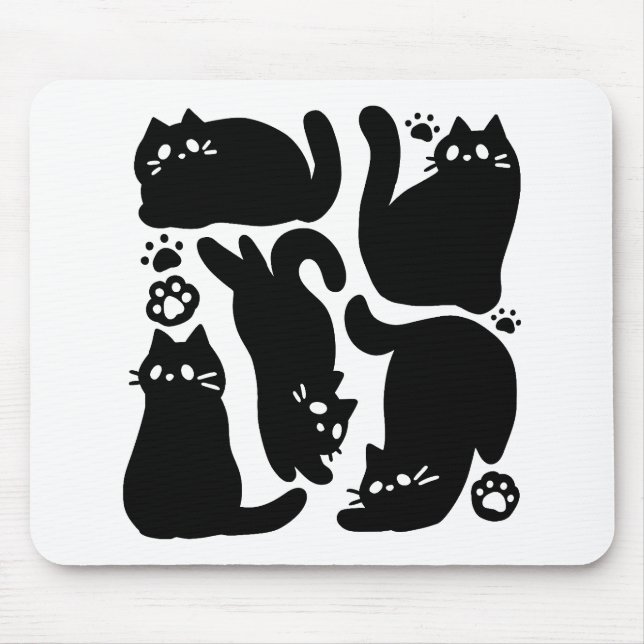 Black Cat Silhouettes - Cute Feline Design Mouse Mat (Front)