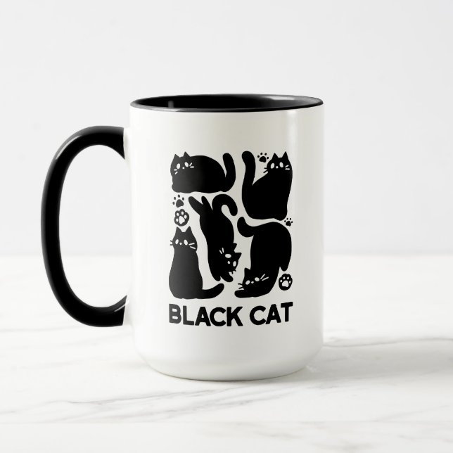 Black Cat Silhouettes - Cute Feline Design Mug (Left)