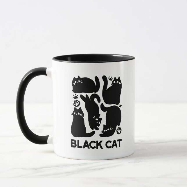 Black Cat Silhouettes - Cute Feline Design Mug (Left)