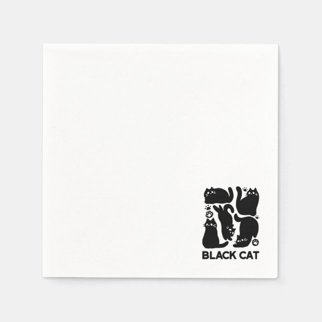Black Cat Silhouettes - Cute Feline Design Napkin (Front)