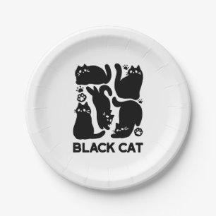 Black Cat Silhouettes - Cute Feline Design Paper Plate