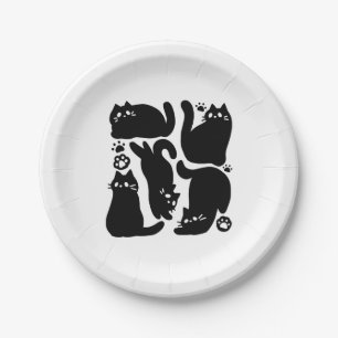 Black Cat Silhouettes - Cute Feline Design Paper Plate