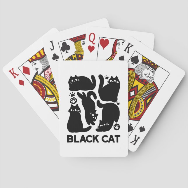 Black Cat Silhouettes - Cute Feline Design Playing Cards (Back)