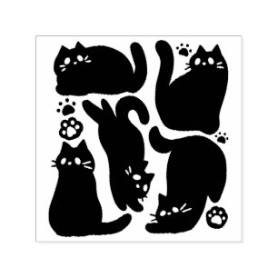 Black Cat Silhouettes - Cute Feline Design Self-inking Stamp