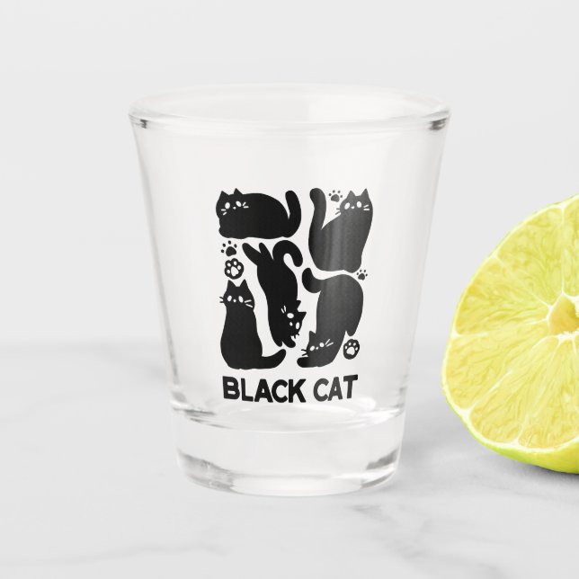 Black Cat Silhouettes - Cute Feline Design Shot Glass (Front)