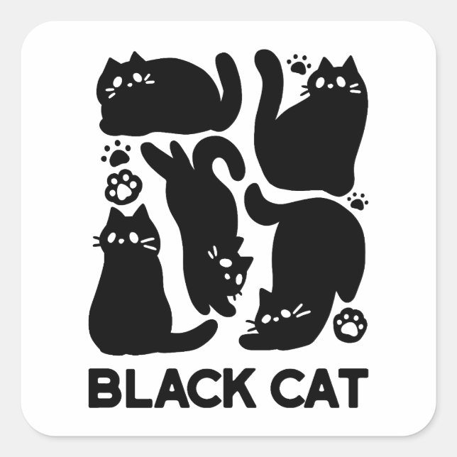 Black Cat Silhouettes - Cute Feline Design Square Sticker (Front)
