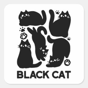 Black Cat Silhouettes - Cute Feline Design Square Sticker