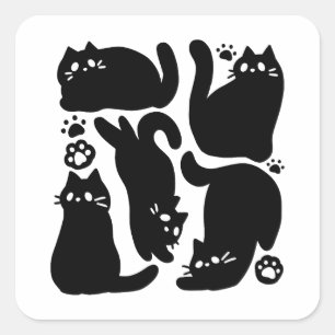 Black Cat Silhouettes - Cute Feline Design Square Sticker