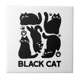 Black Cat Silhouettes - Cute Feline Design Tile