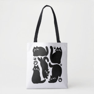 Black Cat Silhouettes - Cute Feline Design Tote Bag