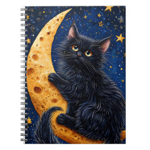 Black Cat Sitting on Crescent Moon Notebook