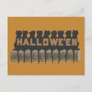 Black Cat Sitting On Log Shadow Postcard