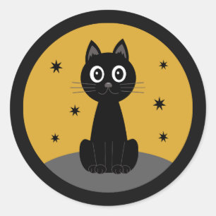 Black cat sitting watching the stars classic round sticker