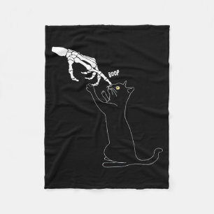 Black Cat Skeleton Hand Boop Cat Nose Funny Fleece Blanket