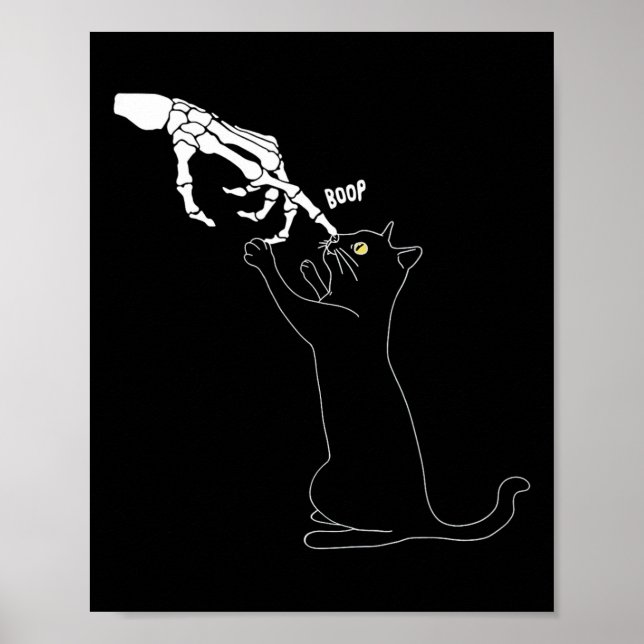 Black Cat Skeleton Hand Boop Cat Nose Funny Hallow Poster (Front)
