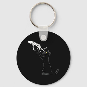 Black Cat Skeleton Hand Boop Cat Nose Funny Key Ring