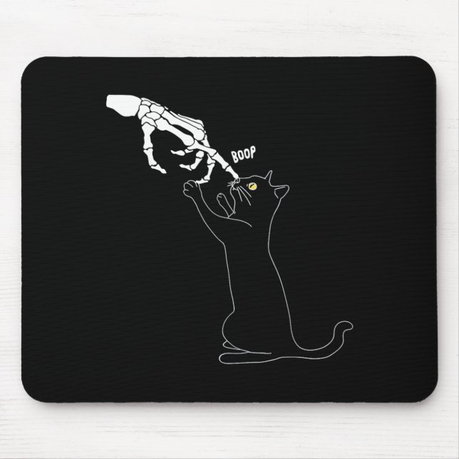 Black Cat Skeleton Hand Boop Cat Nose Funny Mouse Mat (Front)