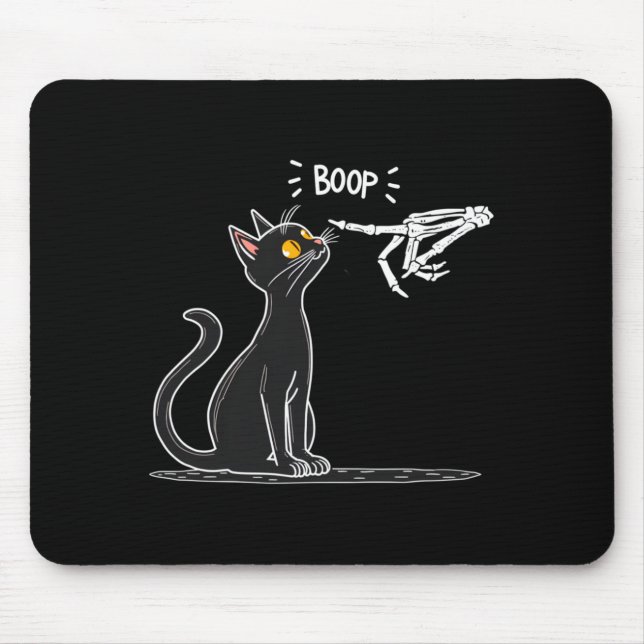 Black Cat Skeleton Hand Boop Halloween Performance Mouse Mat (Front)