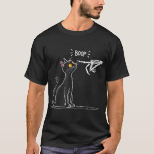 Black Cat Skeleton Hand Boop Halloween  T-Shirt