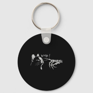 Black Cat Skeleton Hand Boop On A Cat's Nose Funny Key Ring
