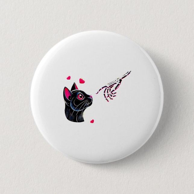 Black Cat Skeleton Hand Boop Valentines Day Pet O  6 Cm Round Badge (Front)