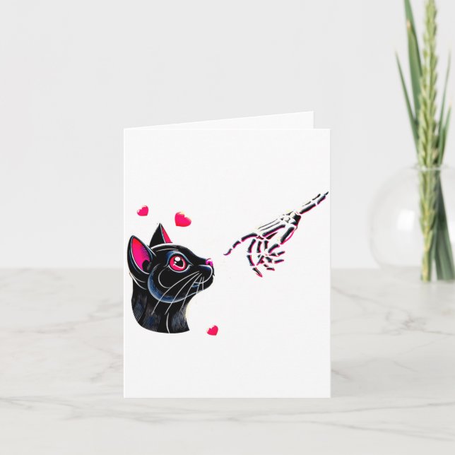 Black Cat Skeleton Hand Boop Valentines Day Pet O  Card (Front)
