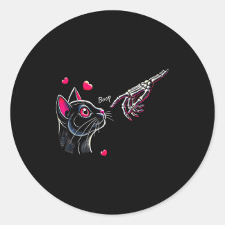 Black Cat Skeleton Hand Boop Valentine's Day Pet O Classic Round Sticker