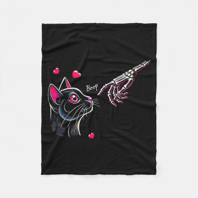 Black Cat Skeleton Hand Boop Valentine's Day Pet O Fleece Blanket (Front)