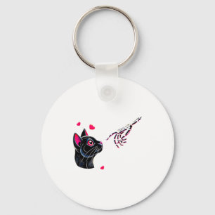 Black Cat Skeleton Hand Boop Valentines Day Pet O  Key Ring