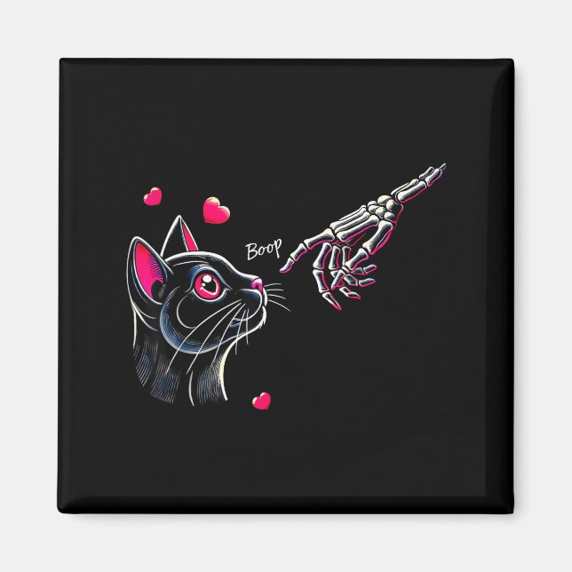Black Cat Skeleton Hand Boop Valentine's Day Pet O Magnet (Front)