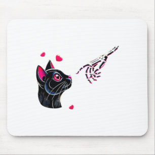 Black Cat Skeleton Hand Boop Valentines Day Pet O  Mouse Mat