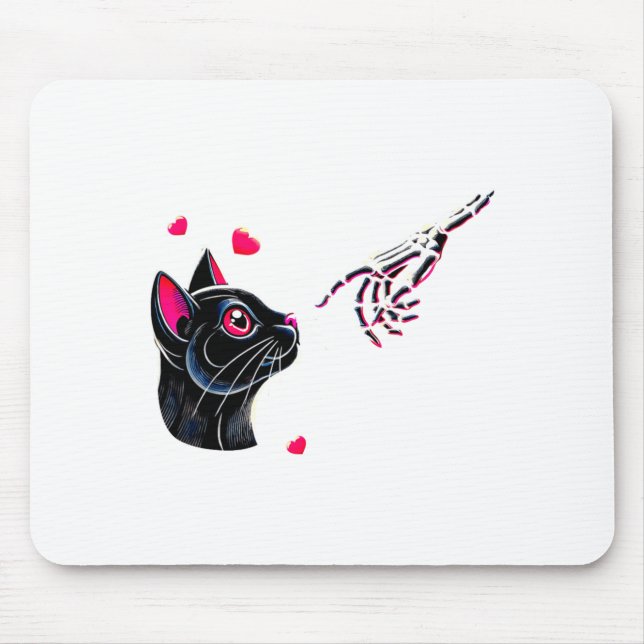 Black Cat Skeleton Hand Boop Valentines Day Pet O  Mouse Mat (Front)