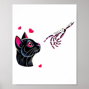Black Cat Skeleton Hand Boop Valentines Day Pet O  Poster