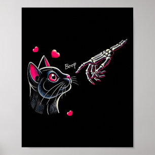 Black Cat Skeleton Hand Boop Valentines Day Pet Ow Poster