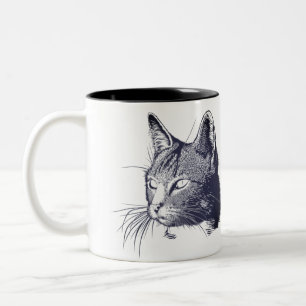Black Cat Sketch  Two-Tone Coffee Mug