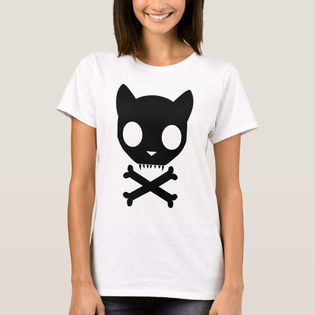 Black Cat Skull and Crossbones T-Shirt (Front)