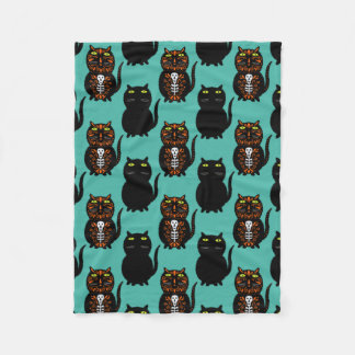 Black Cat Skull Fleece Blanket