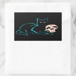 Black Cat & Skull Halloween Blank Card Rectangular Sticker