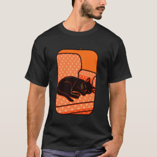 Black Cat Sleeping on Couch, Cosy Retro Cat Lover T-Shirt