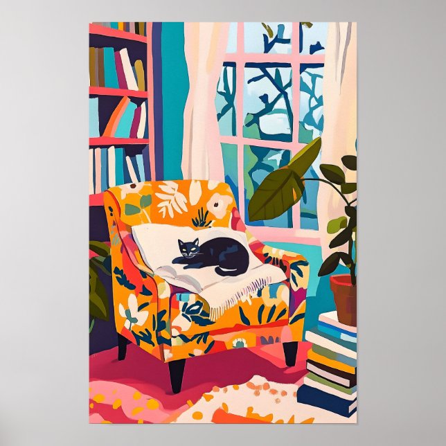 Black cat sleeping on the sofa poster (Front)