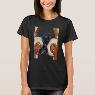 Black Cat Slouched Between Wo Chairs Legs Crossed T-Shirt